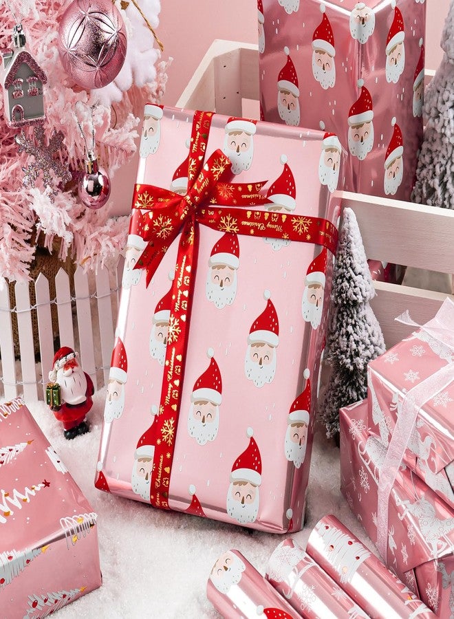 MAYPLUSS Pink Christmas Wrapping Paper - 17In x 120In Per Roll - Girly Festive Metallic Foil Trees, Cute Santa, Winter Sled Design Christmas Girls Pink Gift Wrap Paper for Winter Holiday, Birthday - Image 5